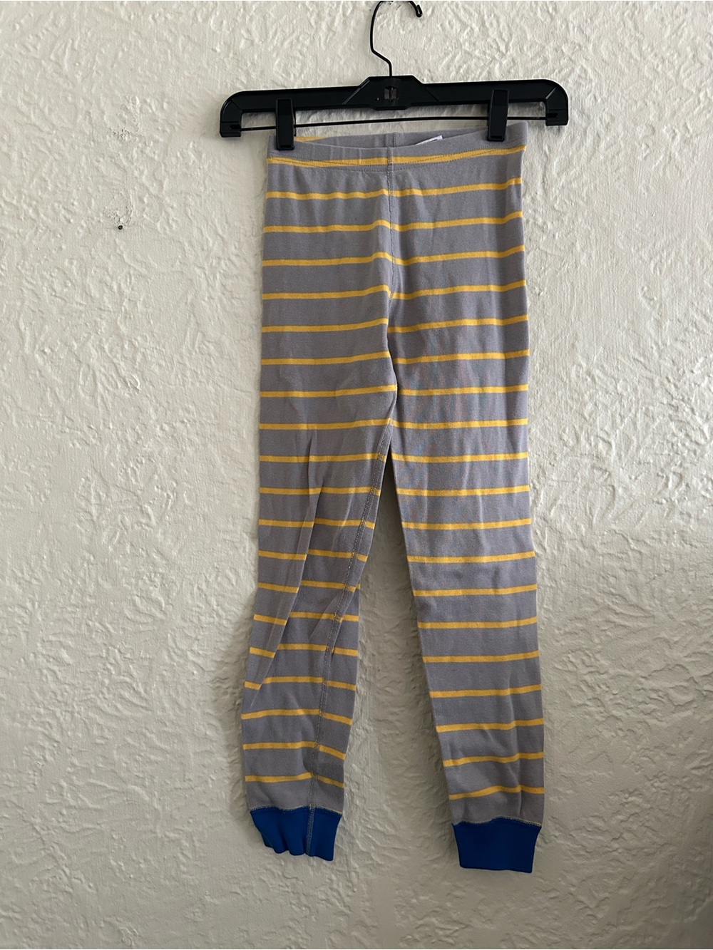 Hanna Andersson Gray Golden Yellow Stripe Blue Cuffs Long John Pajama Pants Kids